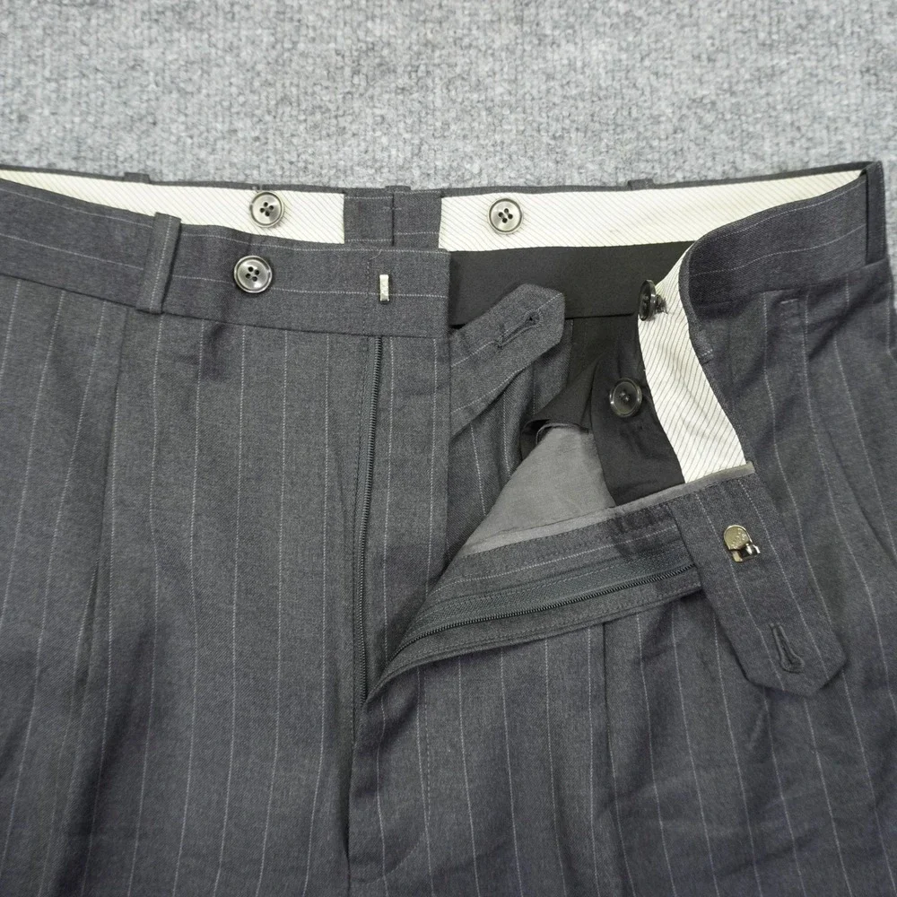 Ermenegildo Zegna Suit Mens 44R Grey Pinstripe Trofeo Wool 2 Button Pleated Cuff
